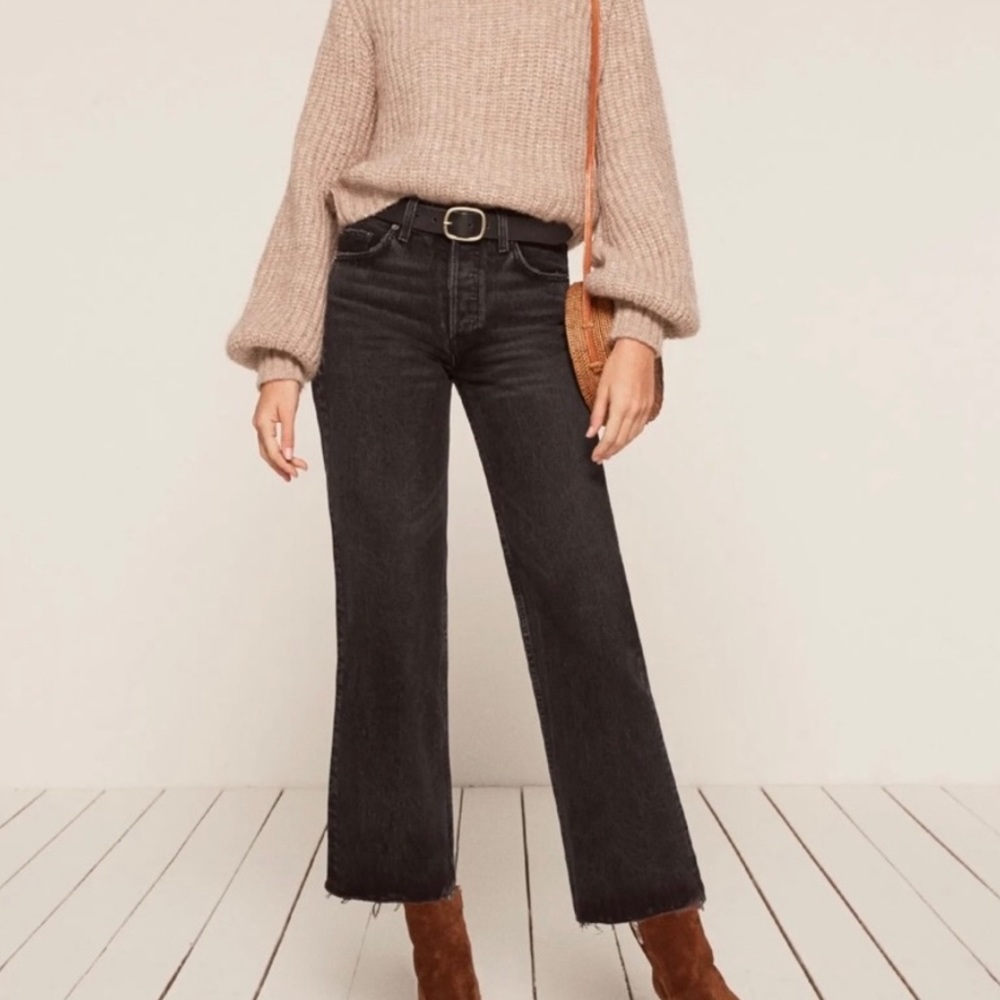 Reformation wide leg black denim